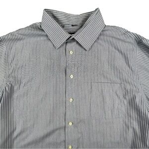 Kenneth Cole Reaction Shirt Mens Size 17-17.5 34-35 Button Down Gray Stripes